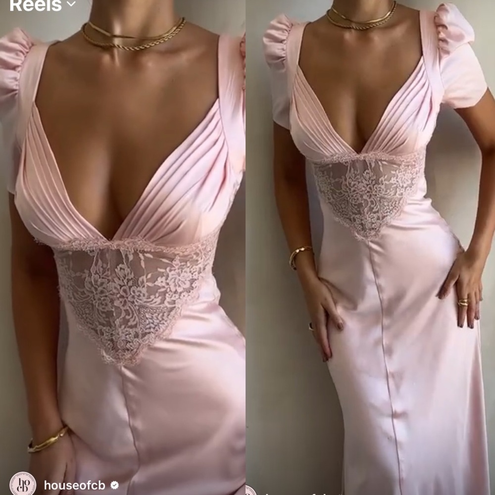 House of CB 'Rafaela' Soft Peach Pure Silk & Lace Dress NWOT size S - Picture 3 of 5